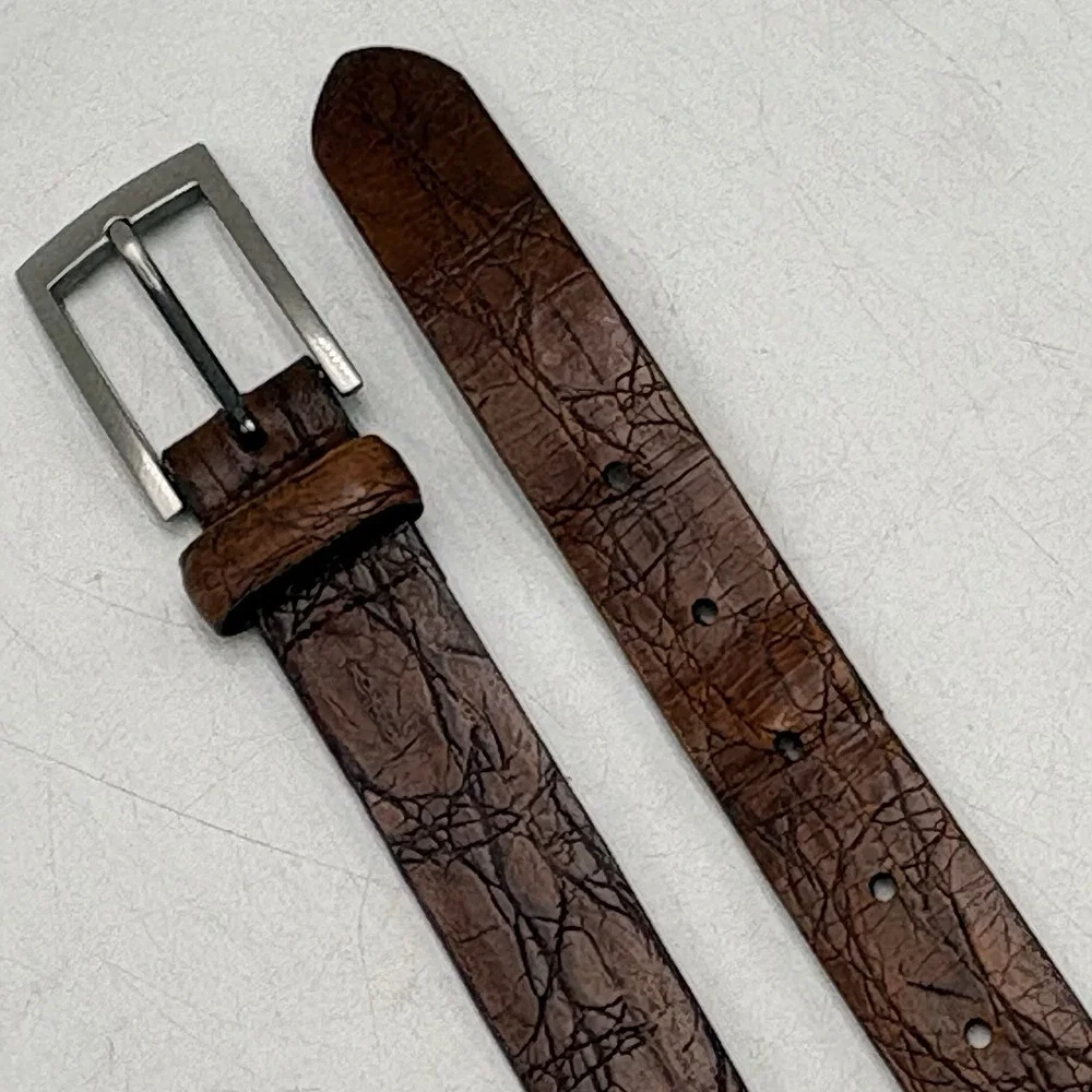 Vintage Claiborne Brown Leather Belt Sz 38 Croc Embossed USA Casual Dress